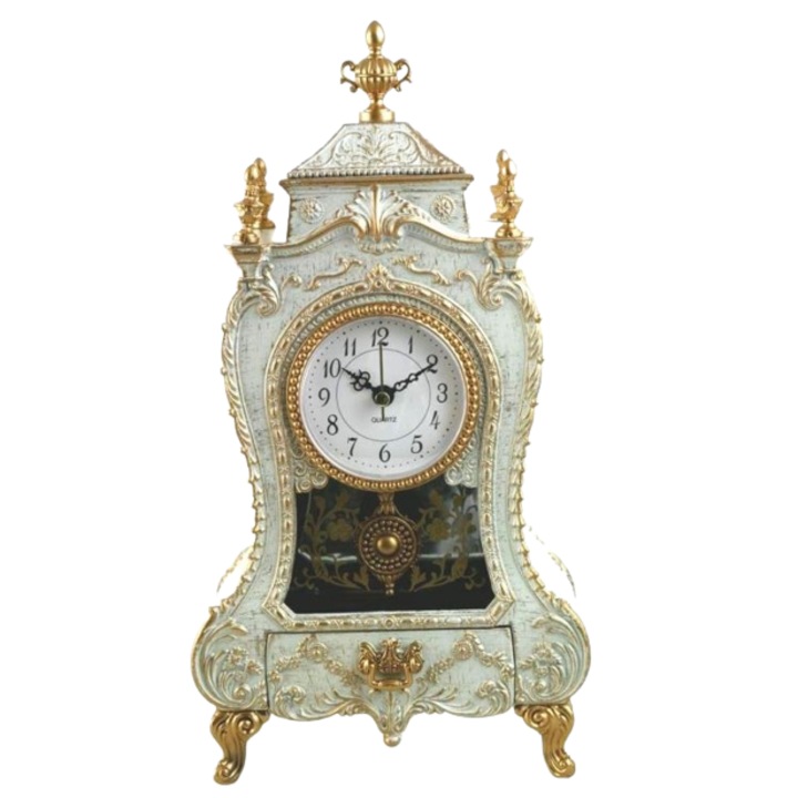 Ceas vintage cu caseta muzicala, 17x9x32 cm, alb