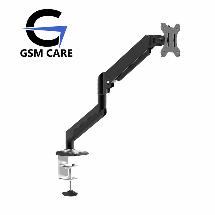 Suport Monitor Birou GSM Care GSM-1M32, Brat Articulat Gas Spring, 10-32 inch, 9kg, Inclinare -50/+80°, Pivotare 180°, Rotatie 360°, VESA 75x75/100x100, Negru