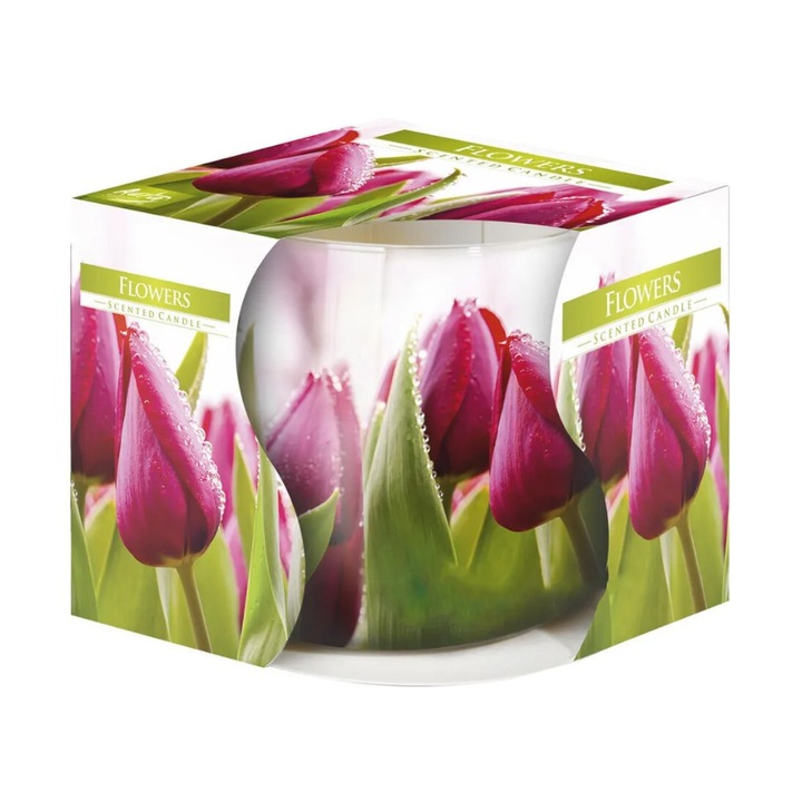 Lumanare Parfumata in Pahar Imprimat, Flori, 22 Ore