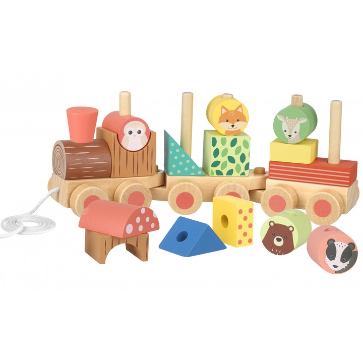 Trenulet din lemn cu forme si animale, Orange Tree Toys