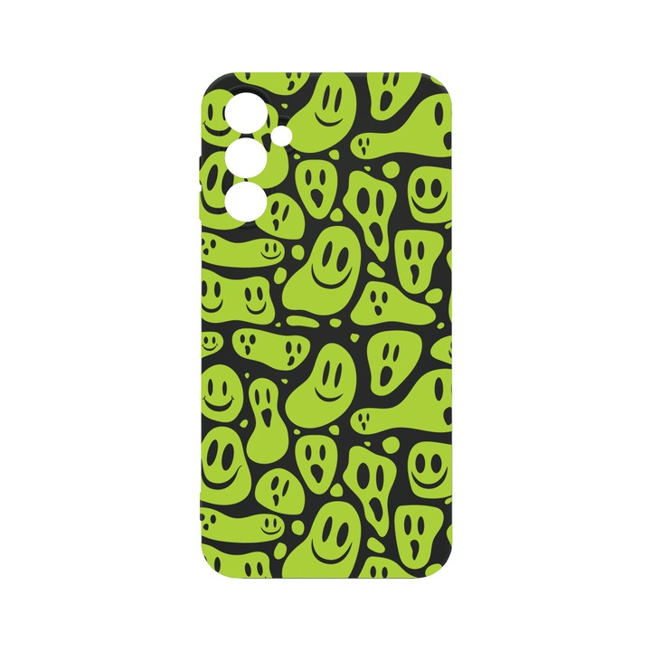 Силиконов калъф BestCase за Samsung Galaxy A14 5G, Green Acid Smiley, 0.8MM Slim, Camera Protection, Black Silicon Series, c-B 1051