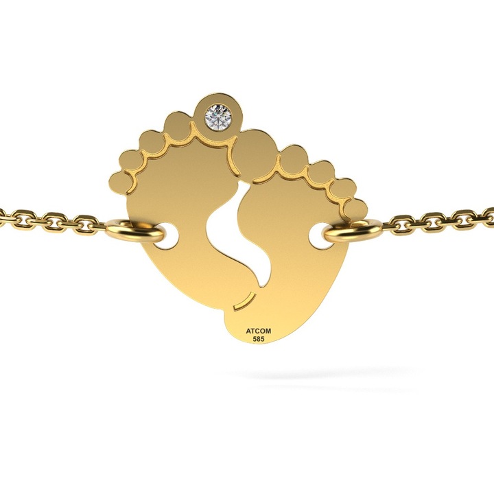 Bratarica cu lantisor din aur galben model Baby Feet
