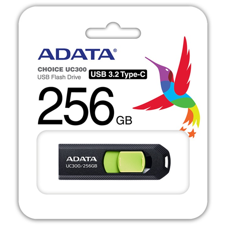 USB Flash памет ADATA UC300, 256GB, USB Type-C, Black-Green