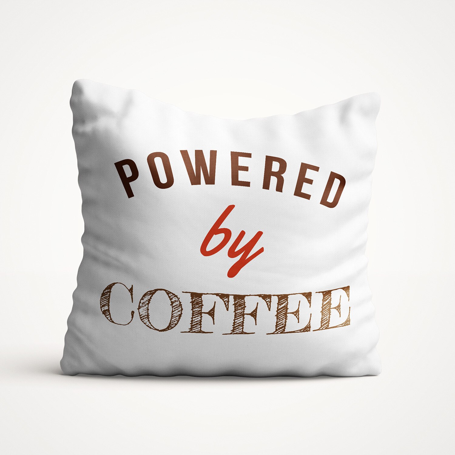 Perna decorativa cu mesaj, Felicis, din bumbac, Powered by Coffee.
