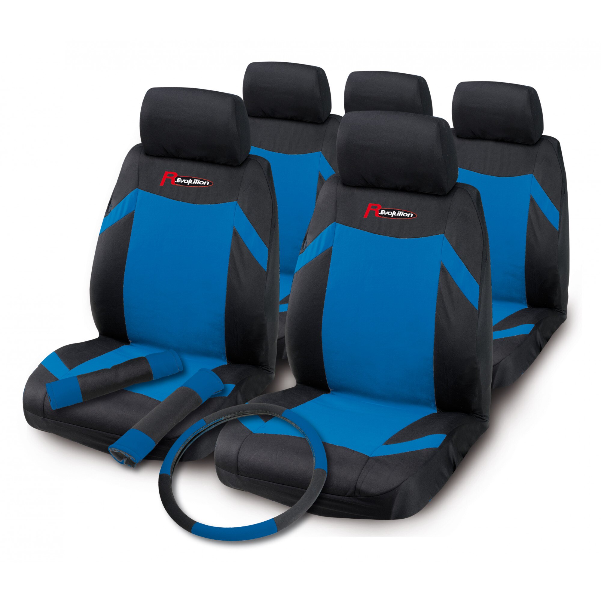 Kit Indy Husa volan, protectie centura, huse scaune negru/albastru