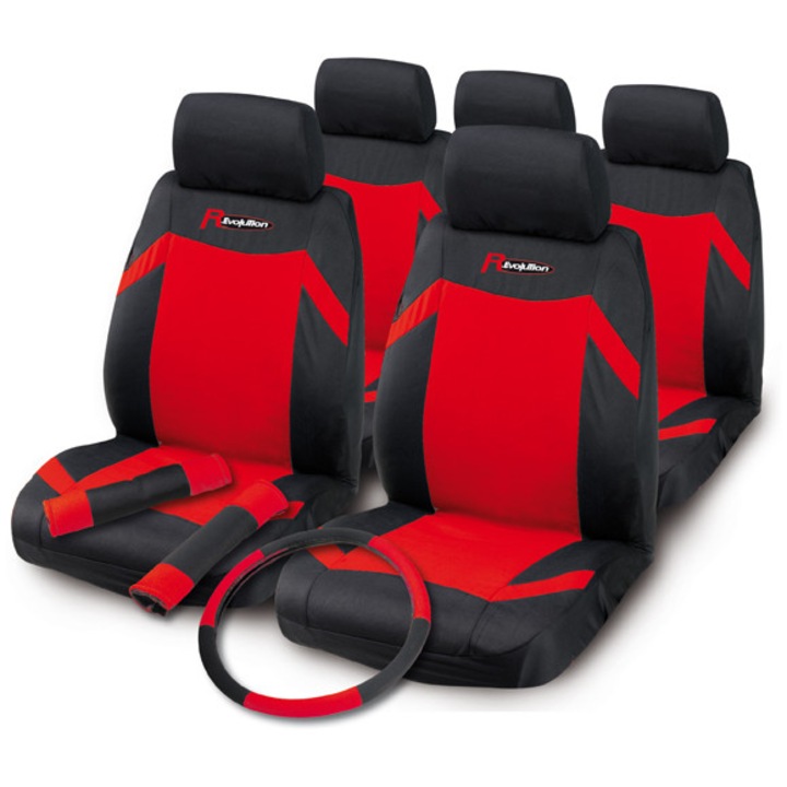 Kit Indy Husa volan, protectie centura, huse scaune negru/rosu