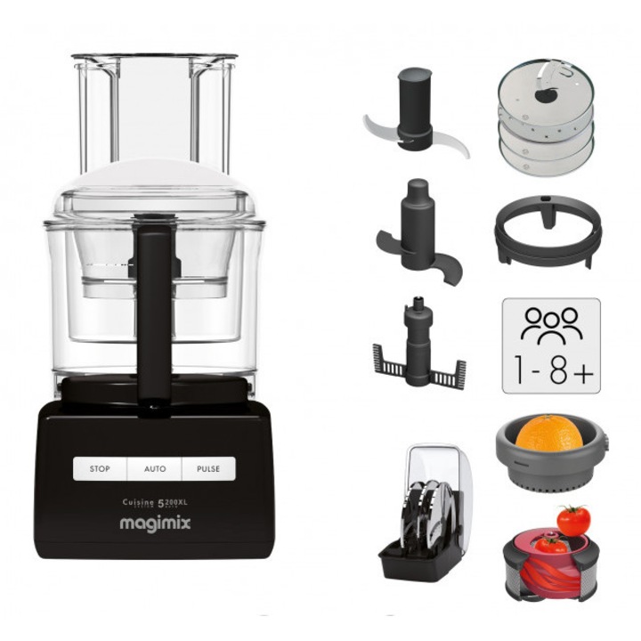 Robot multifunctional Magimix CS5200XL Premium, 1100W, Motor profesional, 3 boluri 3.6L/2.6L/1.2L, Viteza automata, Fabricat in Franta, Negru