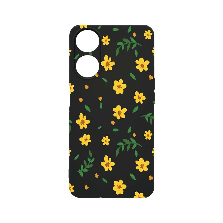 Силиконов калъф BestCase за OPPO Reno 8T 4G, Little yellow flowers, 0.8MM Slim, Camera Protection, Black c-B 696