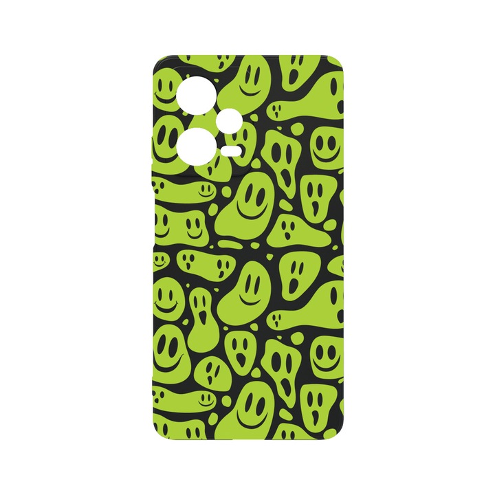 Силиконов калъф BestCase за Xiaomi Redmi Note 12 Pro 5G, Green Acid Smiley, 0.8MM Slim, Camera Protection, Black Silicon Series, c-B 1051