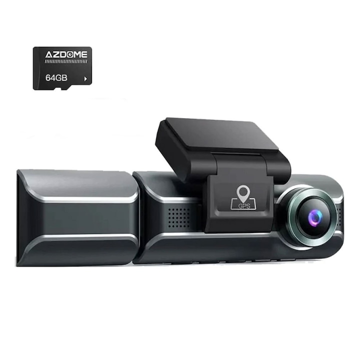 Camera auto DVR AZDOME M550, Tripla, 4K, WiFi, GPS, Unghi 170°, WDR, G-Sensor, Mod parcare, Card 64Gb inclus