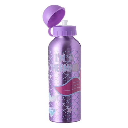 Sticla recipient apa din aluminiu cu capac pentru copii outdoor, scoala, activitati diferite, model Sirena, 500ml