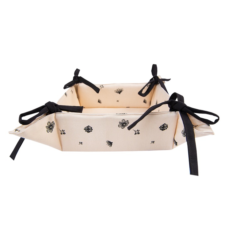 Cos paine bumbac bej negru Flowers 35x35x8 cm