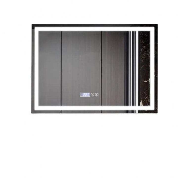 Oglinda Baie cu Led dezaburire si ceas, dnuJ49, 80x 65 cm