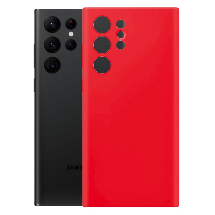 Защитен капак, кадифена вътрешност, съвместим със Samsung Galaxy S22 Ultra, FONIX BloomShield, силикон, повдигнати ръбове, тънък, червен