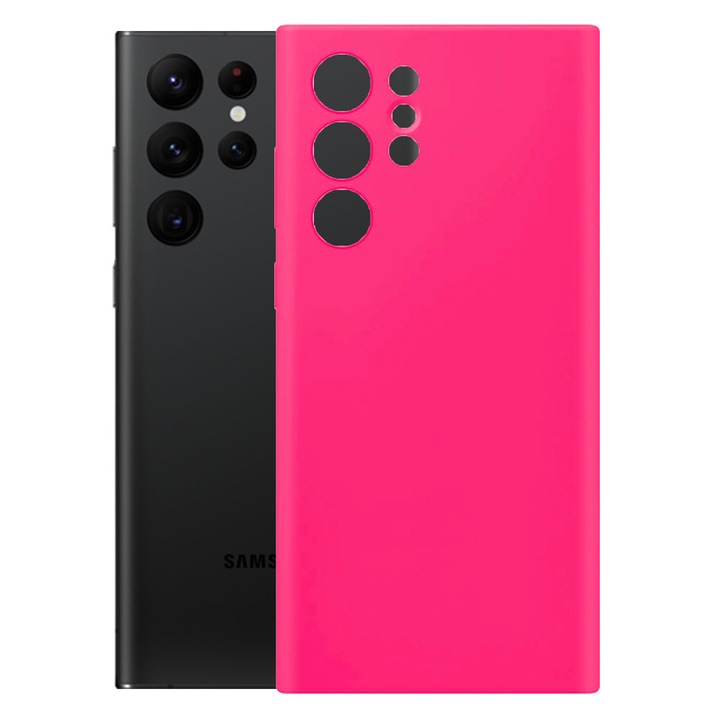 Защитен калъф, кадифена вътрешност, съвместим със Samsung Galaxy S22 Ultra, FONIX BloomShield, силикон, повдигнати ръбове, тънък, неоново розов