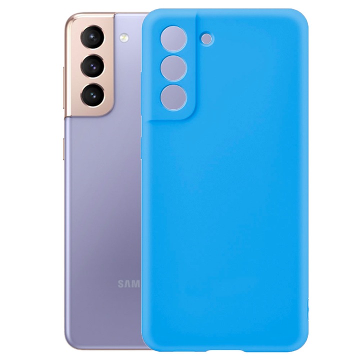 Védőburkolat, bársony belső, Samsung Galaxy S21 Plus kompatibilis, FONIX BloomShield, szilikon, emelt élek, vékony, kék