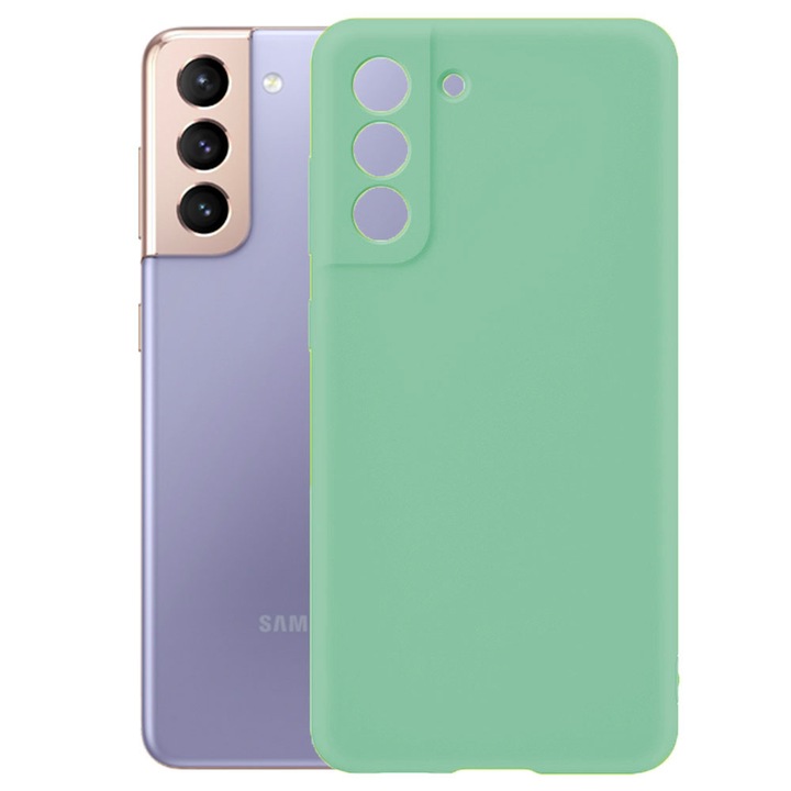 Védőburkolat, bársony belső, Samsung Galaxy S21 Plus kompatibilis, FONIX BloomShield, szilikon, emelt élek, vékony, Világos zöld