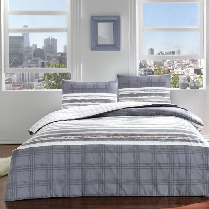 Dupla ágynemű, 100% ranforce pamut, 240x260 cm, 4 db, TAC, Sidra Lacivert