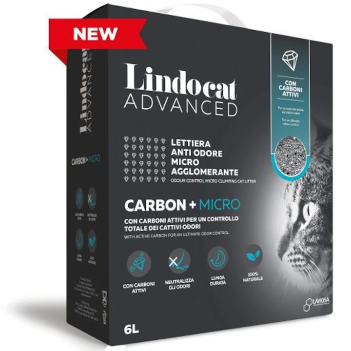 Пясък за котешка тоалетна Lindocat Advanced Carbon+ Micro, 6 л