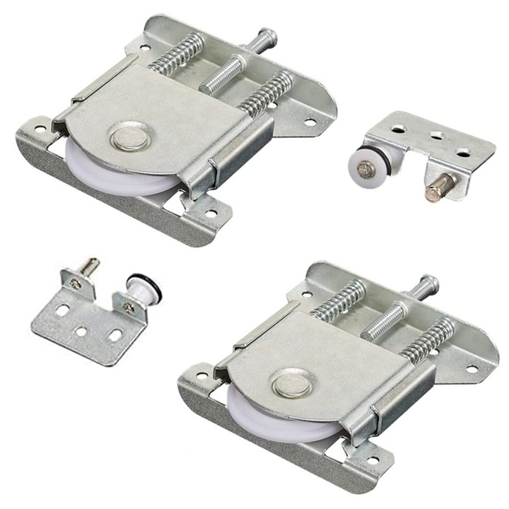 Set 2 x Sistem glisare usa, Metal, 80 x 85 mm, Argintiu