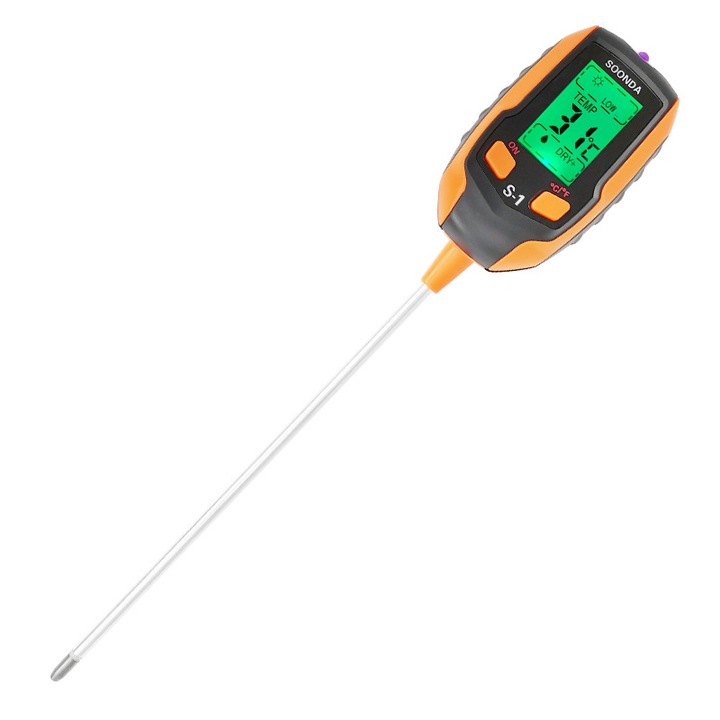 Detector de sol 4-in-1, pH/Temperatura/Umiditate/Lumina, ecran LCD, portabil