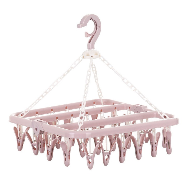 Uscator de rufe, Plastic, Pliabil, 32 cleme, Roz