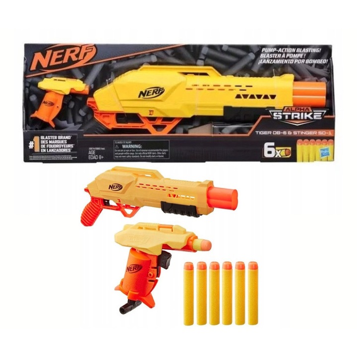Пистолет играчка Hasbro Nerf Alpha Strike Tiger DB-6 & Stinger SD-1, жълт/оранжев
