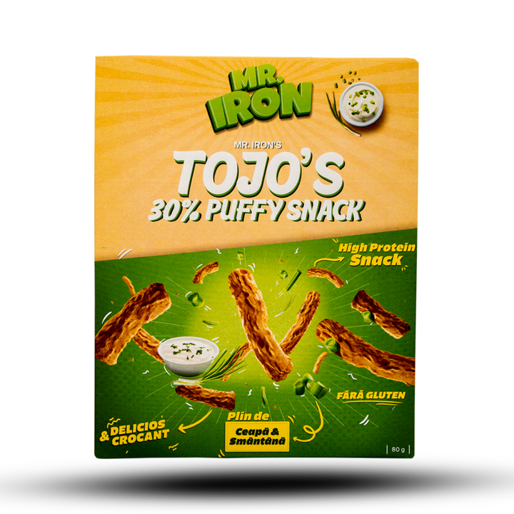 Snack Sarat (TOJO'S) cu 30% proteina, Low-Carb, Fara Zahar sau Gluten - Smantana si Ceapa 100G