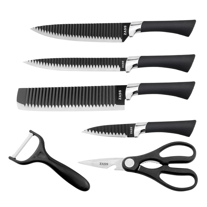 6 részes késkészlet konyhai eszközökkel Zass Gourmet ZG-KS 02, Fekete