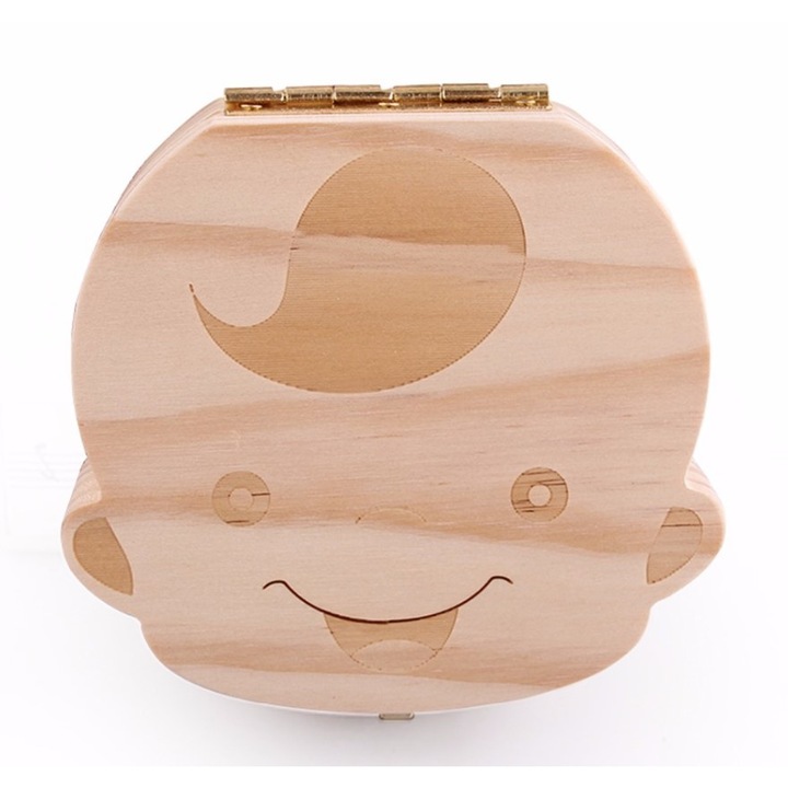 Сувенирна дървена кутия за съхранение на млечни зъби, пъп и кичур коса, модел за момчета