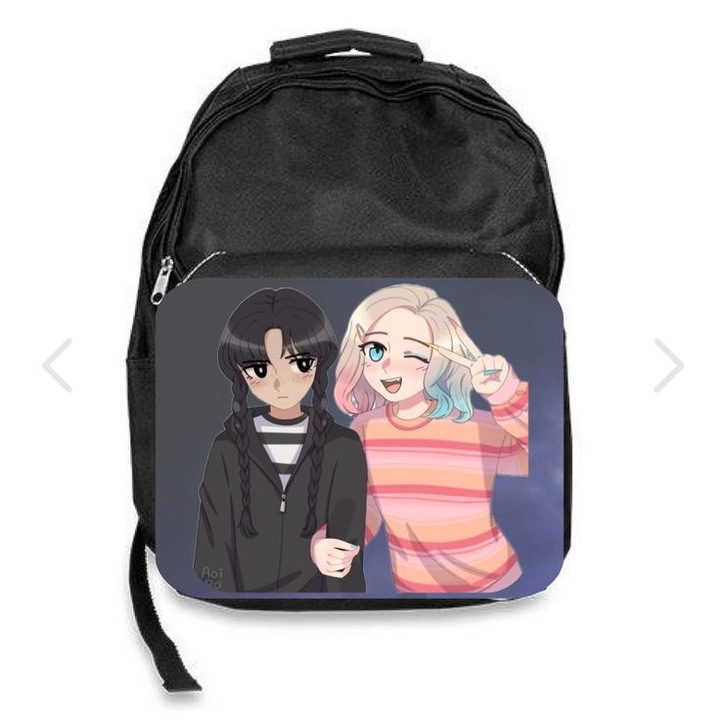 Fekete hátizsák típusú táska, személyre szabott Wednesday, méret 30 cm x 45 cm x 17 cm, M3