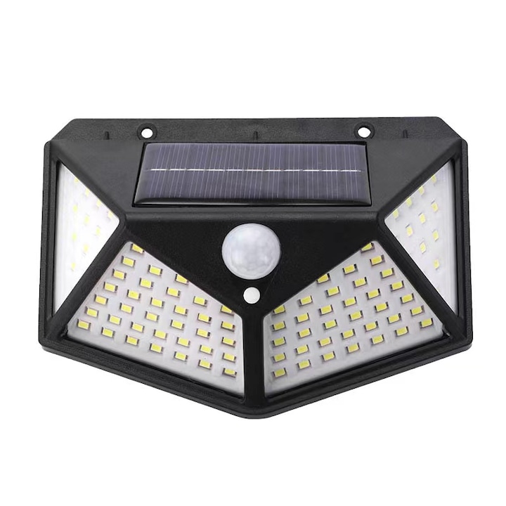 Nevermore kültéri napelemes lámpa, 100 LED SMD, vízálló, mozgás- és fényérzékelővel, 3 üzemmód, fekete