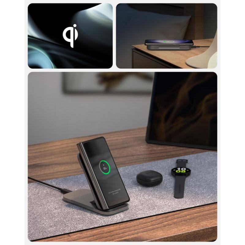 Безжично зарядно устройство Spigen, ArcField PF2201, 15 W, за Samsung, 1.8  м USB-C кабел, черен 