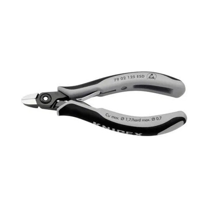 ESD precíziós elektronikai oldalcsípő fogó, kerekített fejű 125 mm Knipex 79 02 125 ESD (79 02 125 ESD)