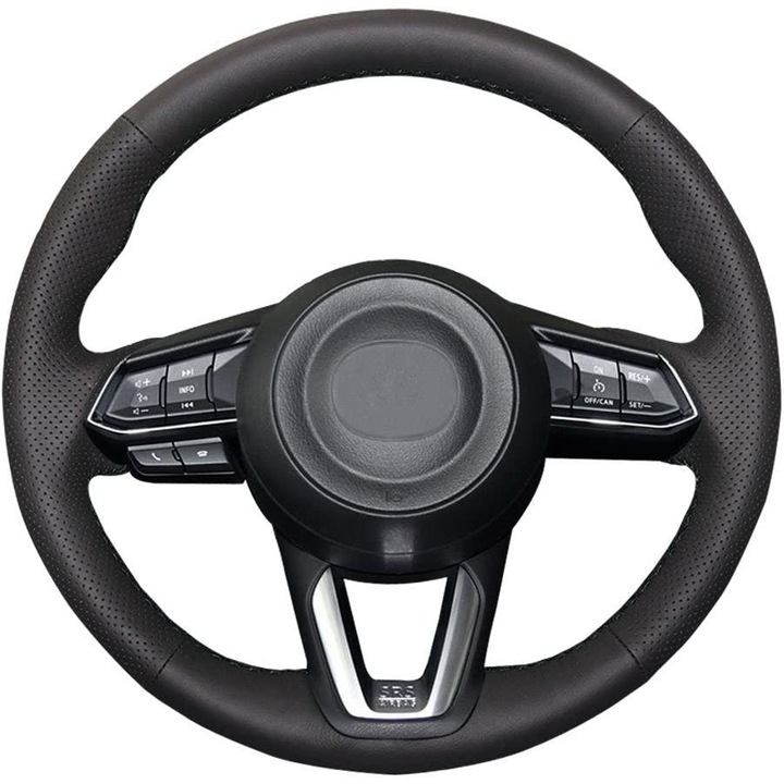 Husa volan piele dedicata Mazda 6, cusuta manual, culoare cusatura negru