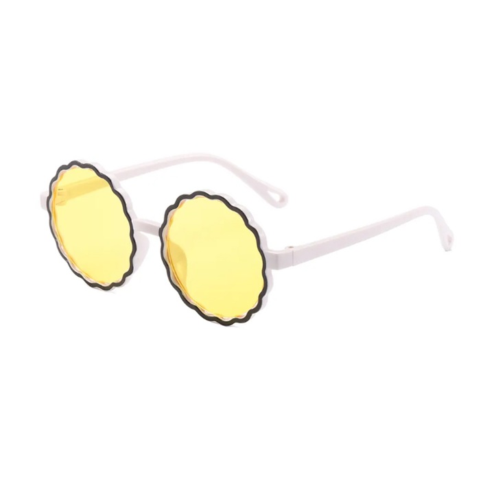 Детски слънчеви очила, унисекс, кръгли, летен готин модел, EFAYN, Универсален, Бял/Жълт