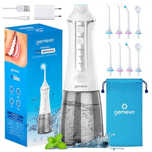 Irigator Bucal Profesional tip Dus Bucal Gemevo® Family, Irigator Oral fara fir, Portabil, IPX7, Protectie supraincalzire, Rezervor 300 ml, Saculet Depozitare, Culoare Alb/Gri