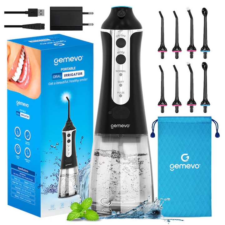 Irigator Oral Gemevo® Family, 3 Trepte de presiune, Negru