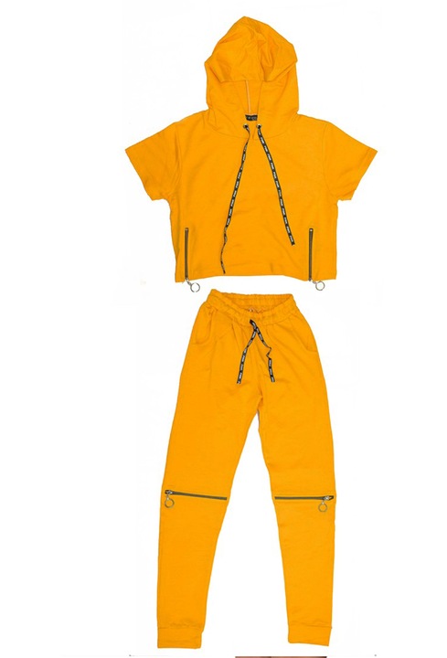 Trening de dama cu gluga, maneca scurta, Bumbac, Galben