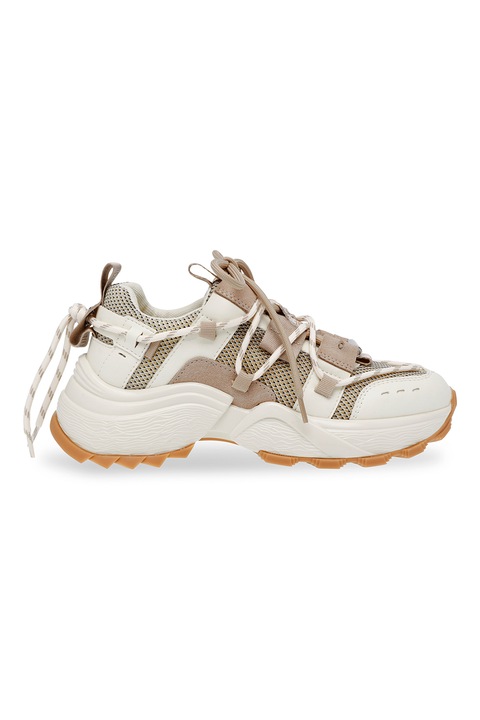 Steve Madden, Pantofi sport masivi cu garnituri de plasa Tazmania, Alb/Maro nisip