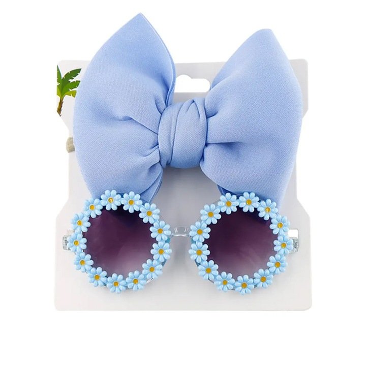 Комплект слънчеви очила за момичета и панделка на косата EFAYN.RO, Зелен, Универсален, Син