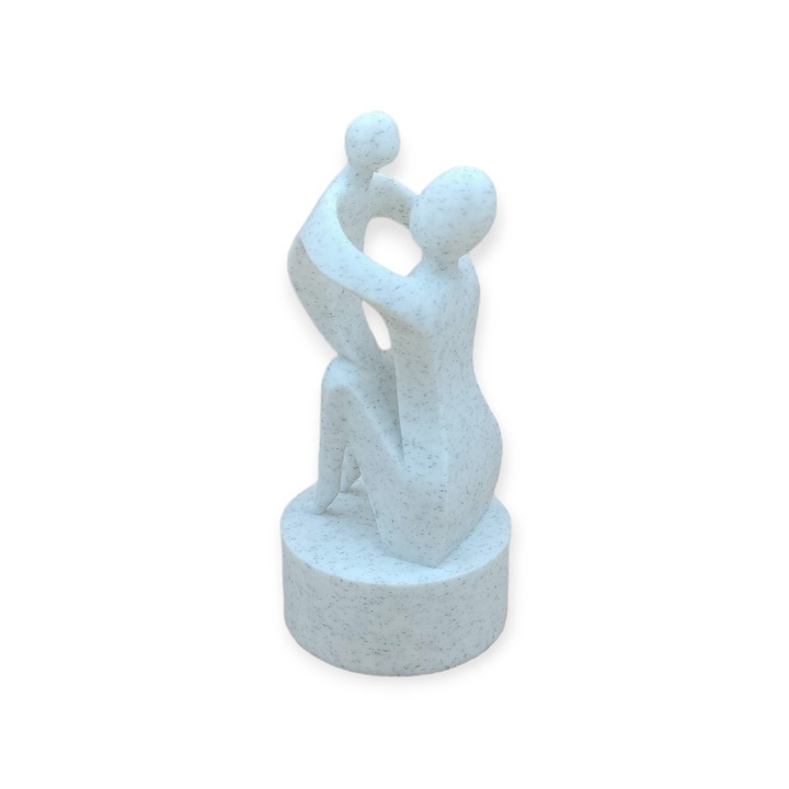 3D nyomtatott minimalista figura, anya és gyerek témával, fehér márvány színű, 75x75x162 mm