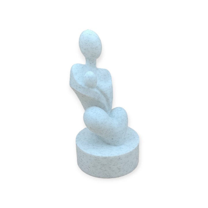 3D nyomtatott minimalista figura, anyaölelés témával, fehér márvány színű, 50x50x102 mm