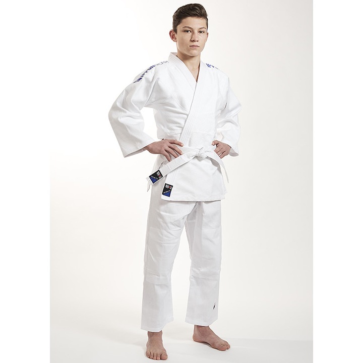 Кимоно Future 2.0 Бяло със синя бродерия Ippon Gear, Бял, 110 CM