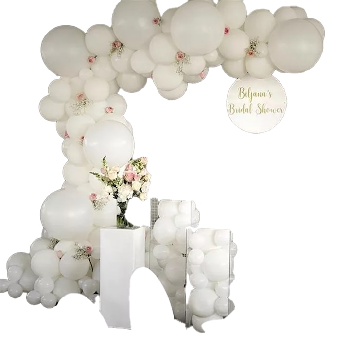 Комплект сватбени балони, Арка, Бели, 96 части