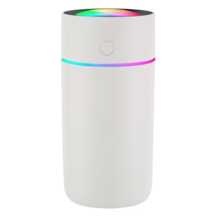 Mini umidificator portabil silentios cu 7 culori LED 320ml Alb