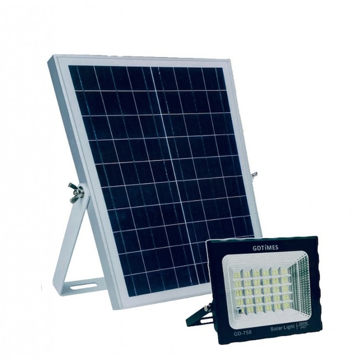 Proiector LED SMD 300w, cu panou solar 12w si telecomanda, GD-758, Gdtimes, culoare negru