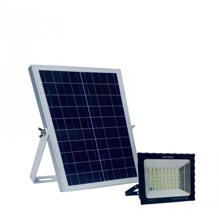 LED прожектор 500W SMD , със соларен панел 25w и дистанционно управление, GD-759, Gdtimes, Черен цвят