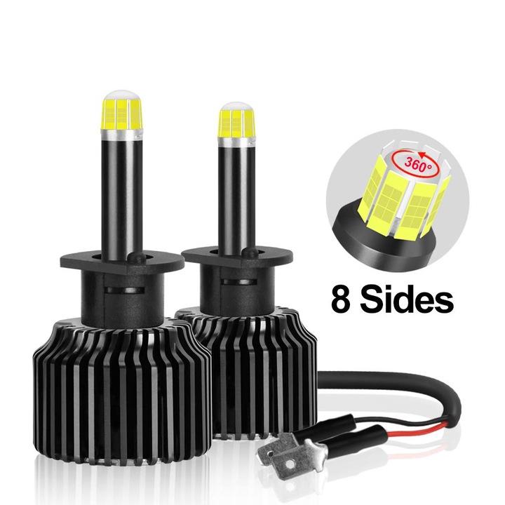 Set 2 leduri H1 M9 Canbus 360 grade pentru far auto, putere 80W/set, luminozitate 8000 Lm/set, 12V M9-H1 6000 k