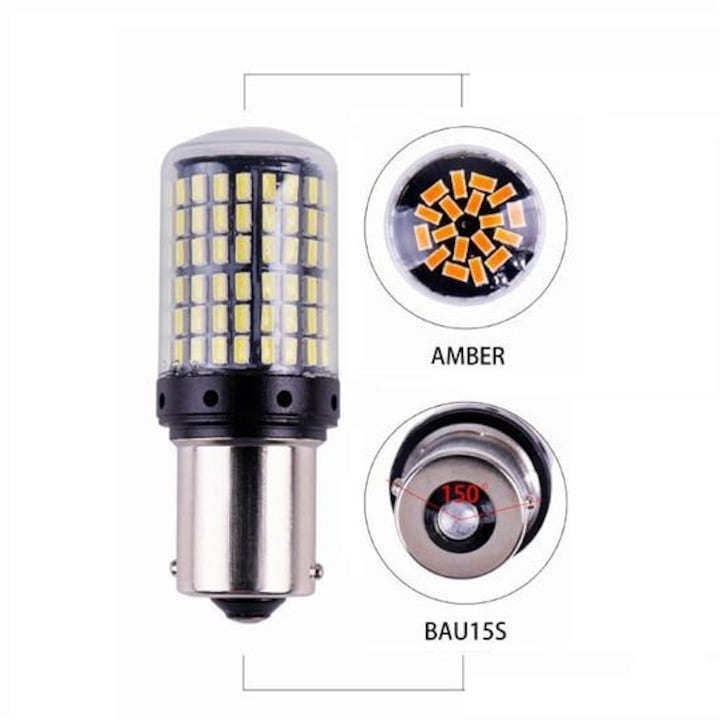 Led auto BAU15S PY21W Portocaliu Canbus 144 SMD 3014 12v BAU15S 144SMD 3014 amber
